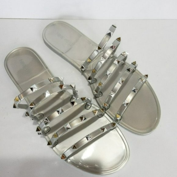 Nine West Charli Flat Jelly Slide Sandals Silver Gray -10 - Picture 6 of 8